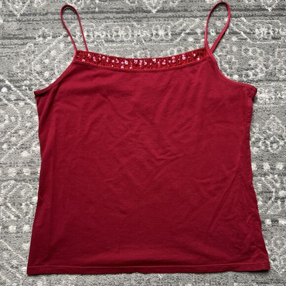 Ann Taylor Tops - Vintage Ann Taylor Womens XL Red Sequin Trim Tank Top Camisole Y2K Holiday Glam